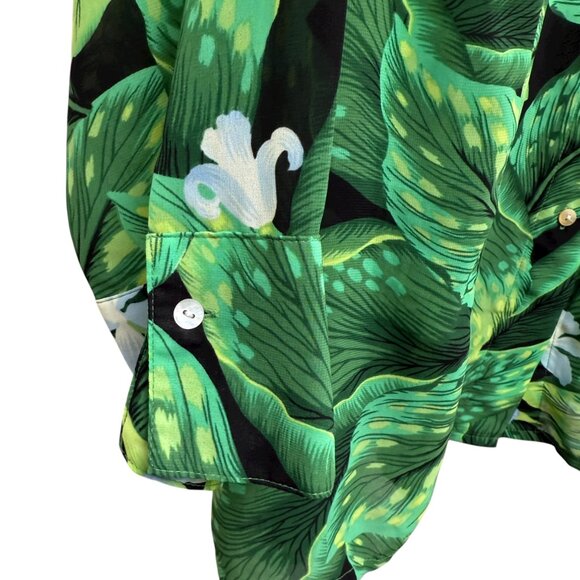 Laura Scott Tropical Leaf Blouse Size 18 Long Sleeve Chiffon Womens Top Green - Picture 7 of 9
